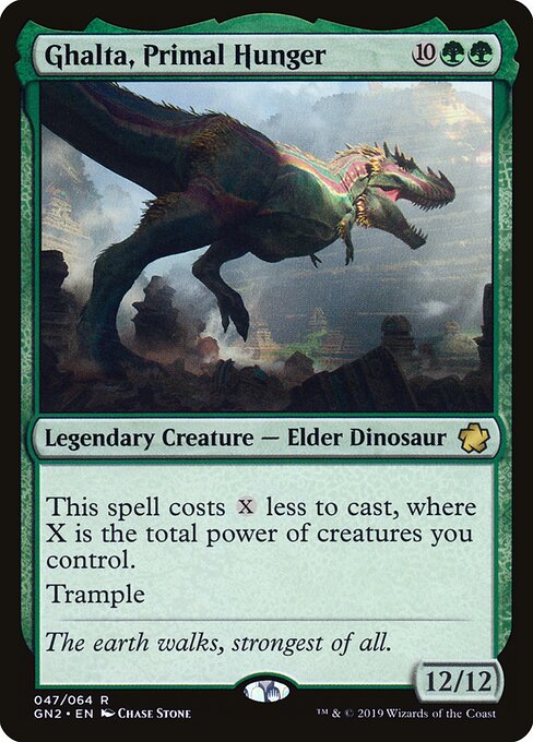 Ghalta, Primal Hunger — Game Night 2019 #47, art by Chase Stone