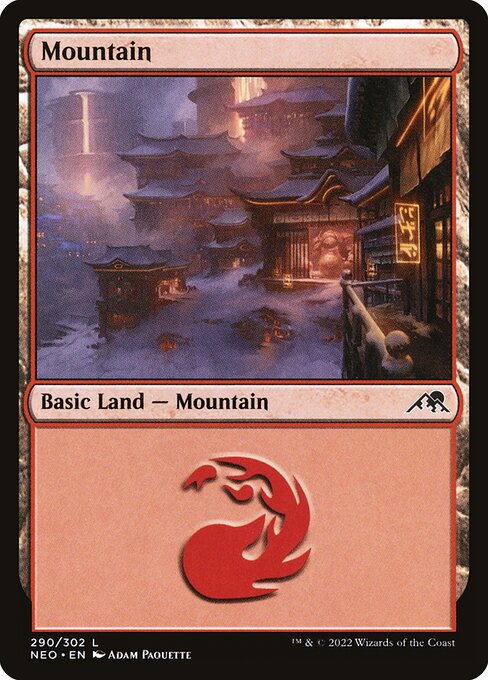 Mountain — Kamigawa: Neon Dynasty #290, art by Adam Paquette