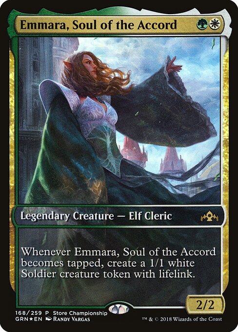 Emmara, Soul of the Accord — Guilds of Ravnica Promos #168, art by Randy Vargas