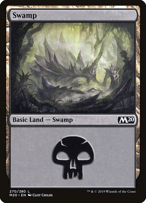 Swamp — Core Set 2020 #270, art by Cliff Childs
