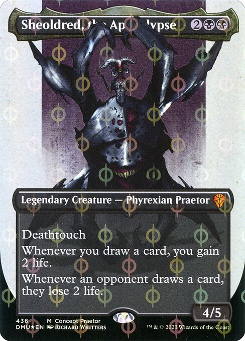Sheoldred, the Apocalypse — Dominaria United #436, art by Richard Whitters