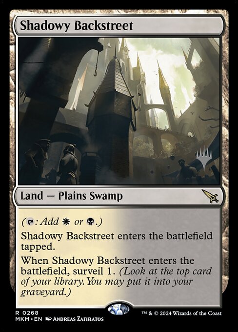 Shadowy Backstreet — Murders at Karlov Manor Promos #268p, art by Andreas Zafiratos