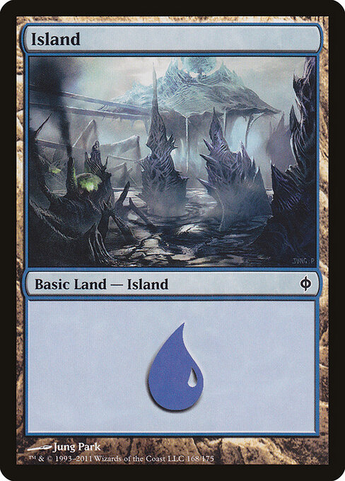 Island — New Phyrexia #168, art by Jung Park