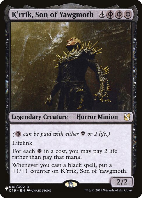 K'rrik, Son of Yawgmoth — The List #C19-18, art by Chase Stone