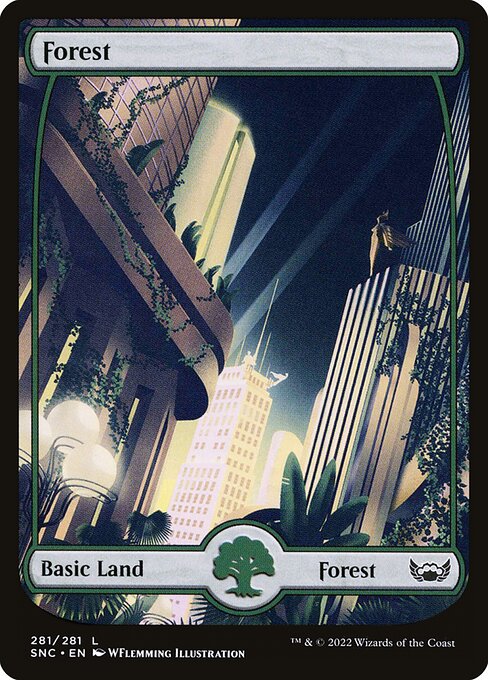 Forest — Streets of New Capenna #281, art by WFlemming Illustration