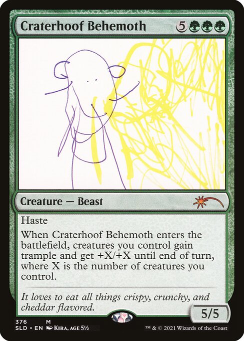Craterhoof Behemoth — Secret Lair Drop #376, art by Kira, age 5½
