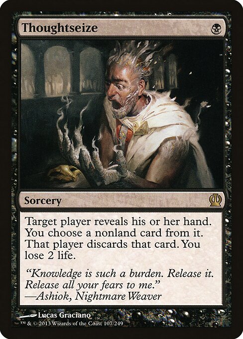 Thoughtseize — Theros #107, art by Lucas Graciano