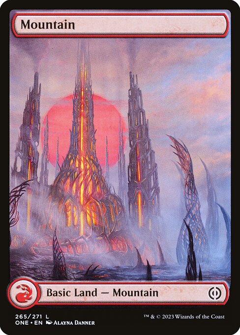 Mountain — Phyrexia: All Will Be One #265, art by Alayna Danner