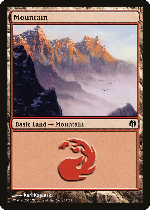 Mountain — Duel Decks: Heroes vs. Monsters #37, art by Karl Kopinski