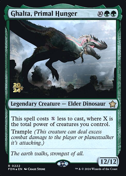 Ghalta, Primal Hunger — Foundations Promos #222s, art by Chase Stone