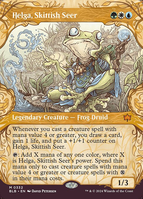 Helga, Skittish Seer — Bloomburrow #332, art by David Petersen