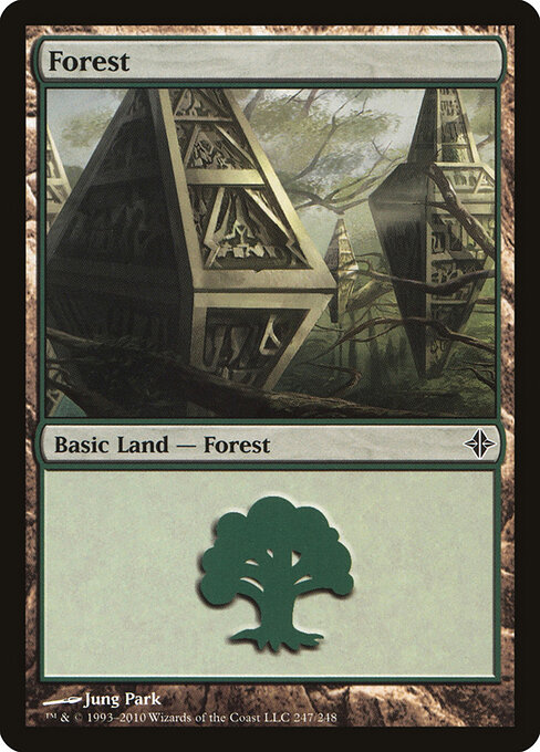 Forest — Rise of the Eldrazi #247, art by Jung Park