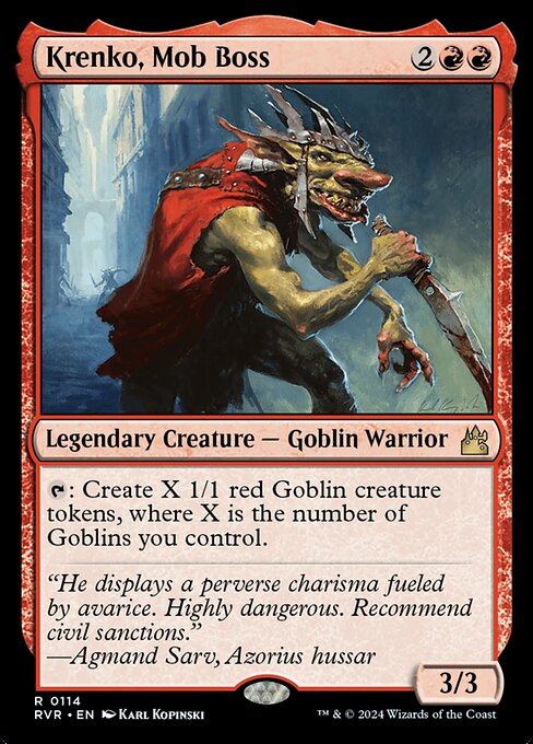 Krenko, Mob Boss — Ravnica Remastered #114, art by Karl Kopinski