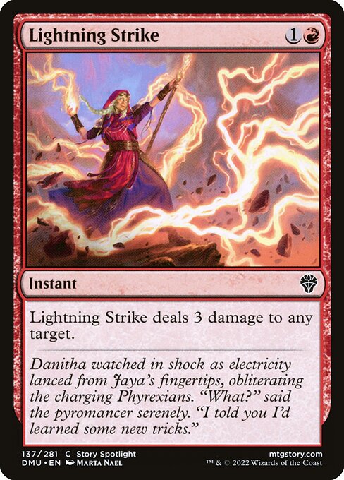 Lightning Strike — Dominaria United #137, art by Marta Nael