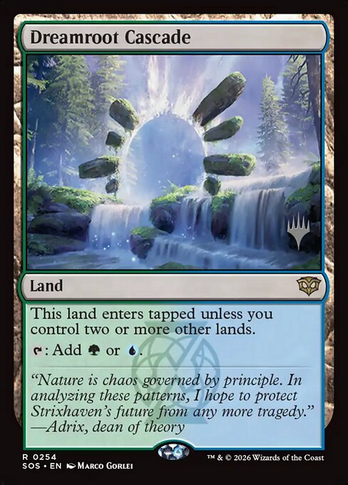 Dreamroot Cascade — Secrets of Strixhaven Promos #254p, art by Marco Gorlei