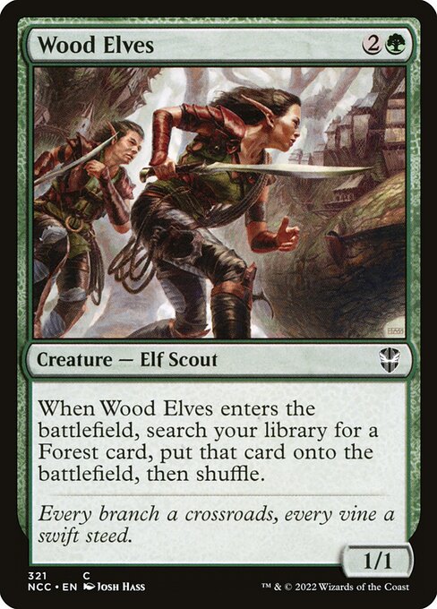 Wood Elves — New Capenna Commander #321, art by Josh Hass