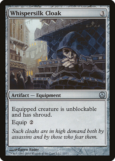 Whispersilk Cloak — Duel Decks: Phyrexia vs. the Coalition #23, art by Daren Bader