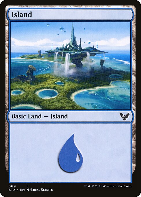 Island — Strixhaven: School of Mages #369, art by Lucas Staniec