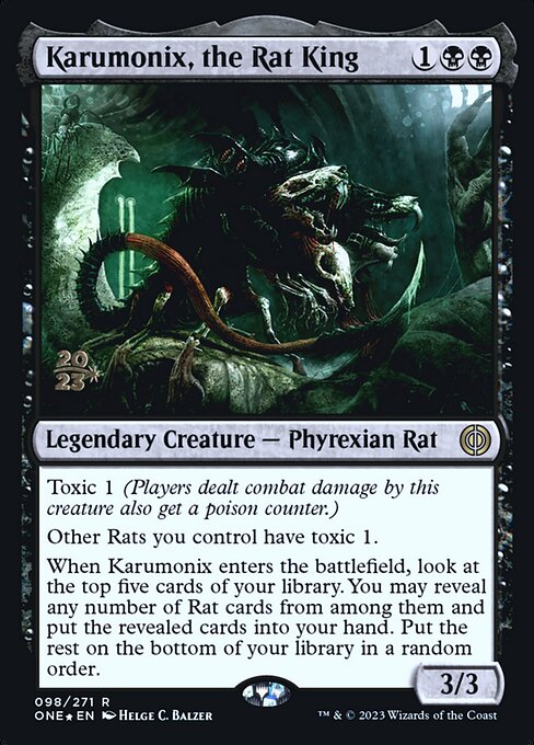 Karumonix, the Rat King — Phyrexia: All Will Be One Promos #98s, art by Helge C. Balzer