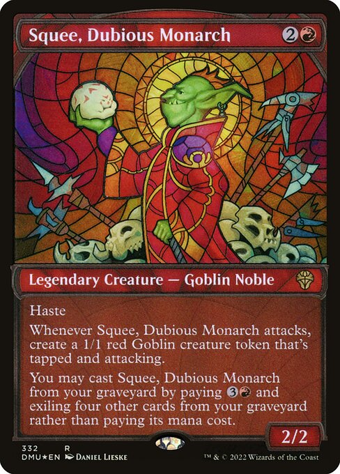 Squee, Dubious Monarch — Dominaria United #332, art by Daniel Lieske
