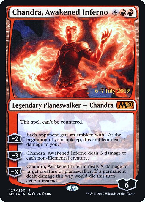 Chandra, Awakened Inferno — Core Set 2020 Promos #127s, art by Chris Rahn
