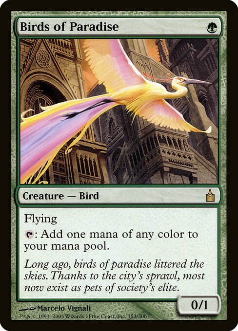 Birds of Paradise — Ravnica: City of Guilds #153, art by Marcelo Vignali
