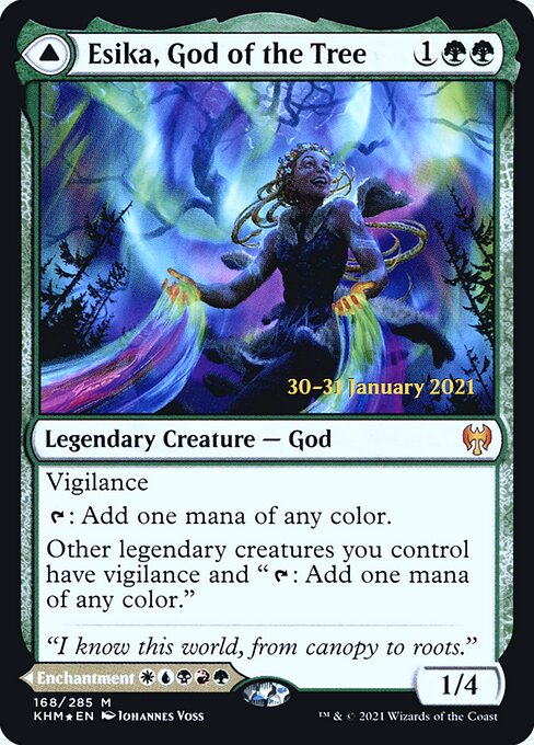 Esika, God of the Tree // The Prismatic Bridge — Kaldheim Promos #168s, art by Johannes Voss
