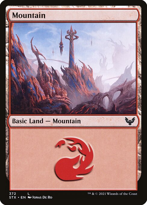 Mountain — Strixhaven: School of Mages #372, art by Jonas De Ro