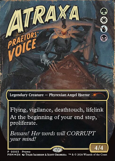 Atraxa, Praetors' Voice — MagicFest 2026 #10, art by Tyler Jacobson & Scott Okumura