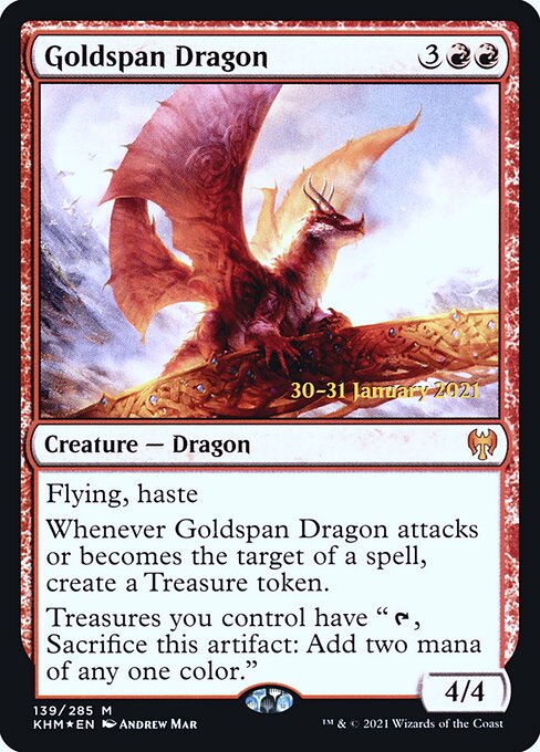 Goldspan Dragon — Kaldheim Promos #139s, art by Andrew Mar