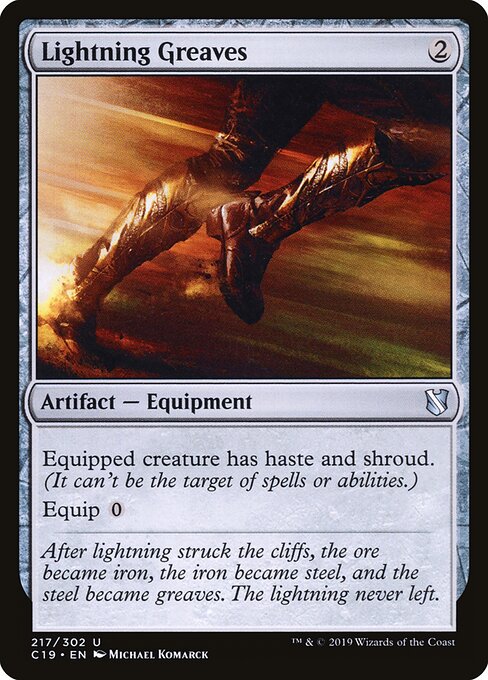 Lightning Greaves — Commander 2019 #217, art by Michael Komarck