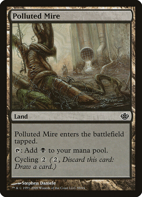 Polluted Mire — Duel Decks: Garruk vs. Liliana #59, art by Stephen Daniele