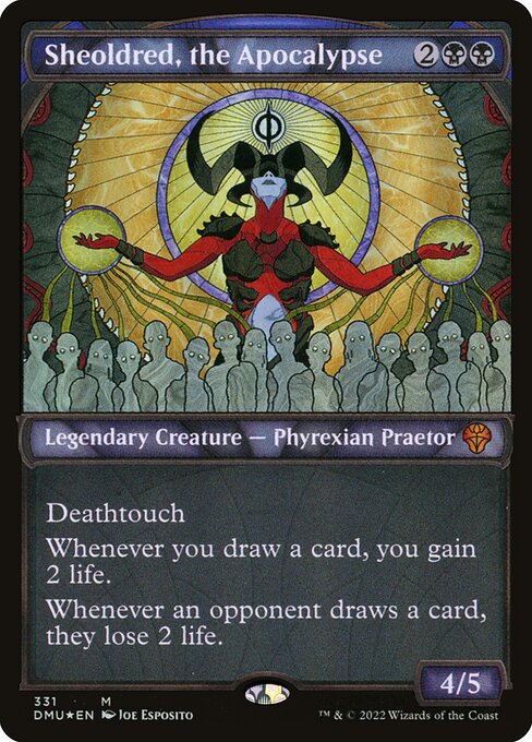 Sheoldred, the Apocalypse — Dominaria United #331, art by Joe Esposito