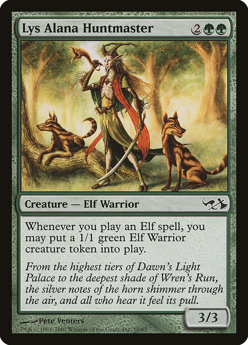 Lys Alana Huntmaster — Duel Decks: Elves vs. Goblins #10, art by Pete Venters