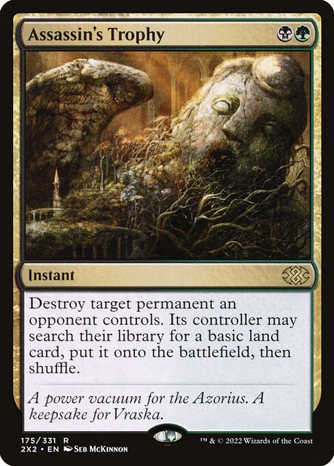 Assassin's Trophy — Double Masters 2022 #175, art by Seb McKinnon