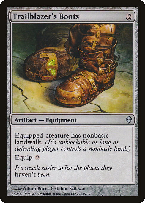 Trailblazer's Boots — Zendikar #208, art by Zoltan Boros & Gabor Szikszai