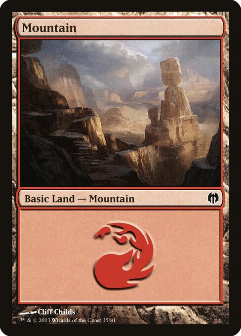 Mountain — Duel Decks: Heroes vs. Monsters #35, art by Cliff Childs