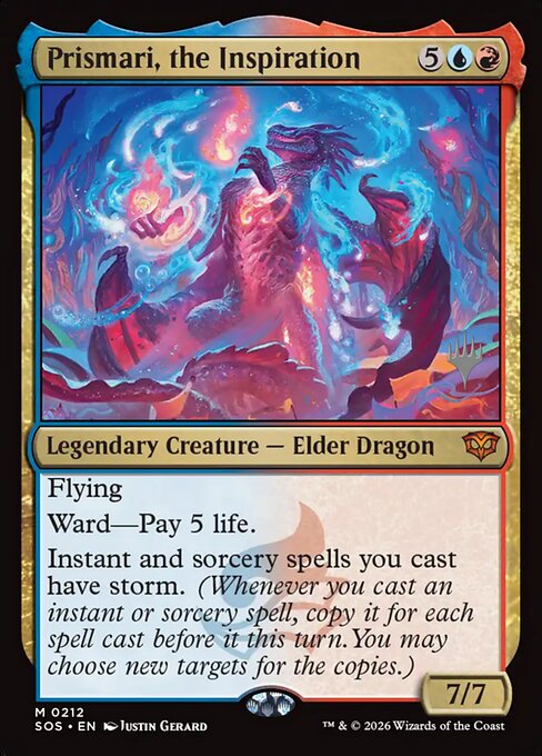 Prismari, the Inspiration — Secrets of Strixhaven Promos #212p, art by Justin Gerard