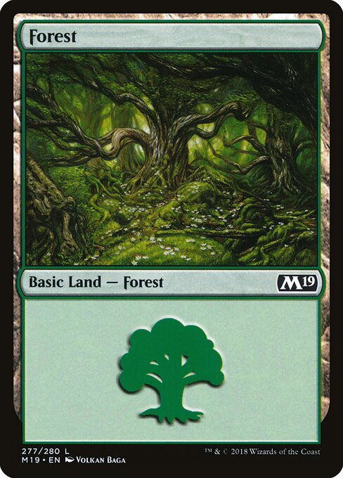 Forest — Core Set 2019 #277, art by Volkan Baǵa