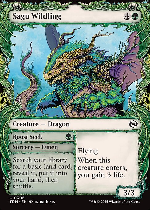 Sagu Wildling // Roost Seek — Tarkir: Dragonstorm #306, art by Justine Jones