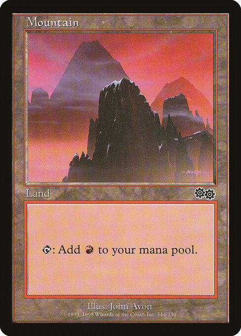 Mountain — Urza's Saga #344, art by John Avon