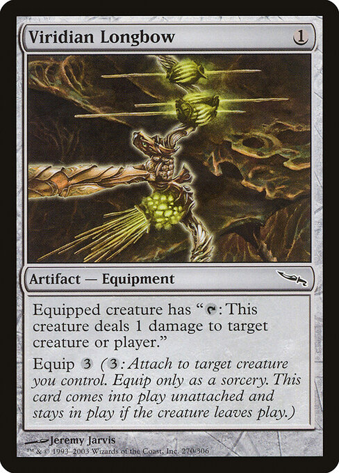 Viridian Longbow — Mirrodin #270, art by Jeremy Jarvis
