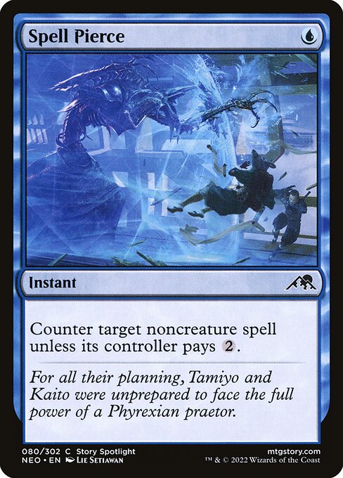 Spell Pierce — Kamigawa: Neon Dynasty #80, art by Lie Setiawan