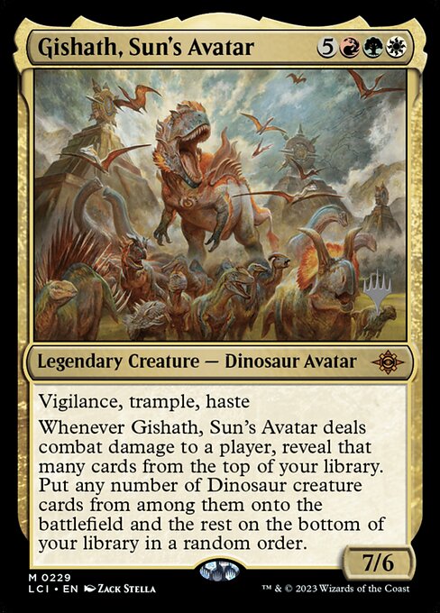 Gishath, Sun's Avatar — The Lost Caverns of Ixalan Promos #229p, art by Zack Stella
