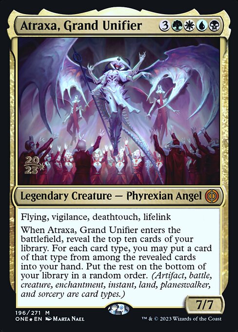 Atraxa, Grand Unifier — Phyrexia: All Will Be One Promos #196s, art by Marta Nael