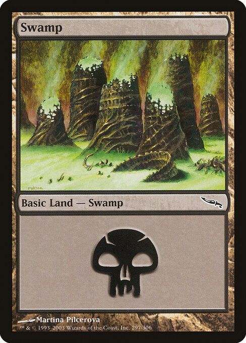 Swamp — Mirrodin #297, art by Martina Pilcerova