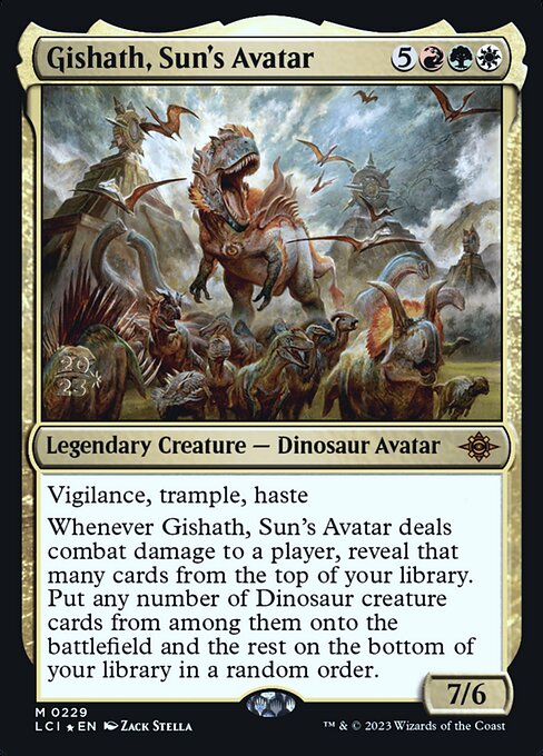 Gishath, Sun's Avatar — The Lost Caverns of Ixalan Promos #229s, art by Zack Stella