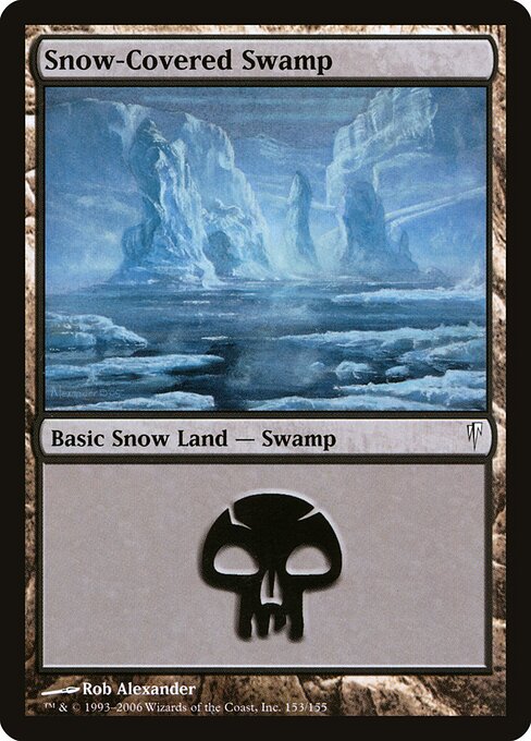 Snow-Covered Swamp — Coldsnap #153, art by Rob Alexander