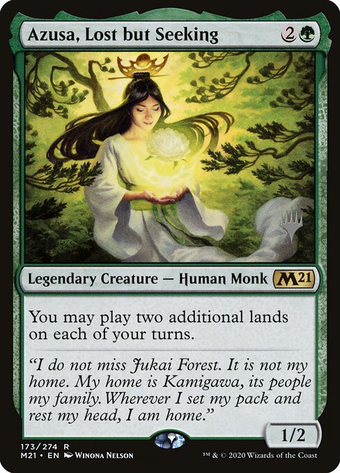 Azusa, Lost but Seeking — Core Set 2021 Promos #173p, art by Winona Nelson