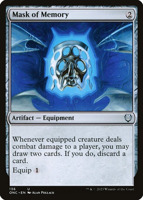 Mask of Memory — Phyrexia: All Will Be One Commander #136, art by Alan Pollack